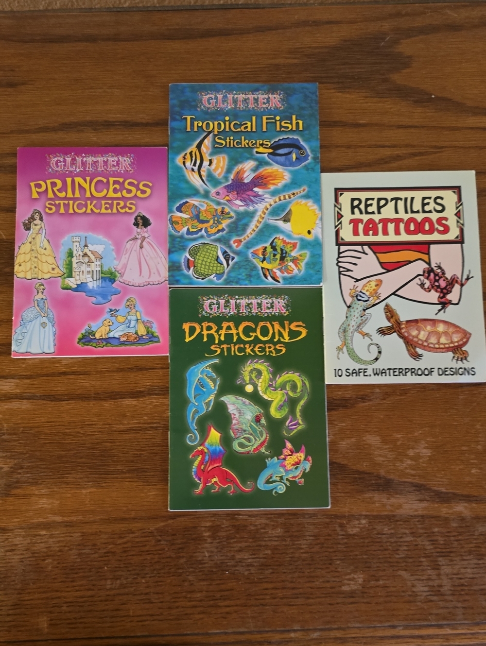 3 Books of Glitter Stickers and 1 Book of Reptile Tattoos
